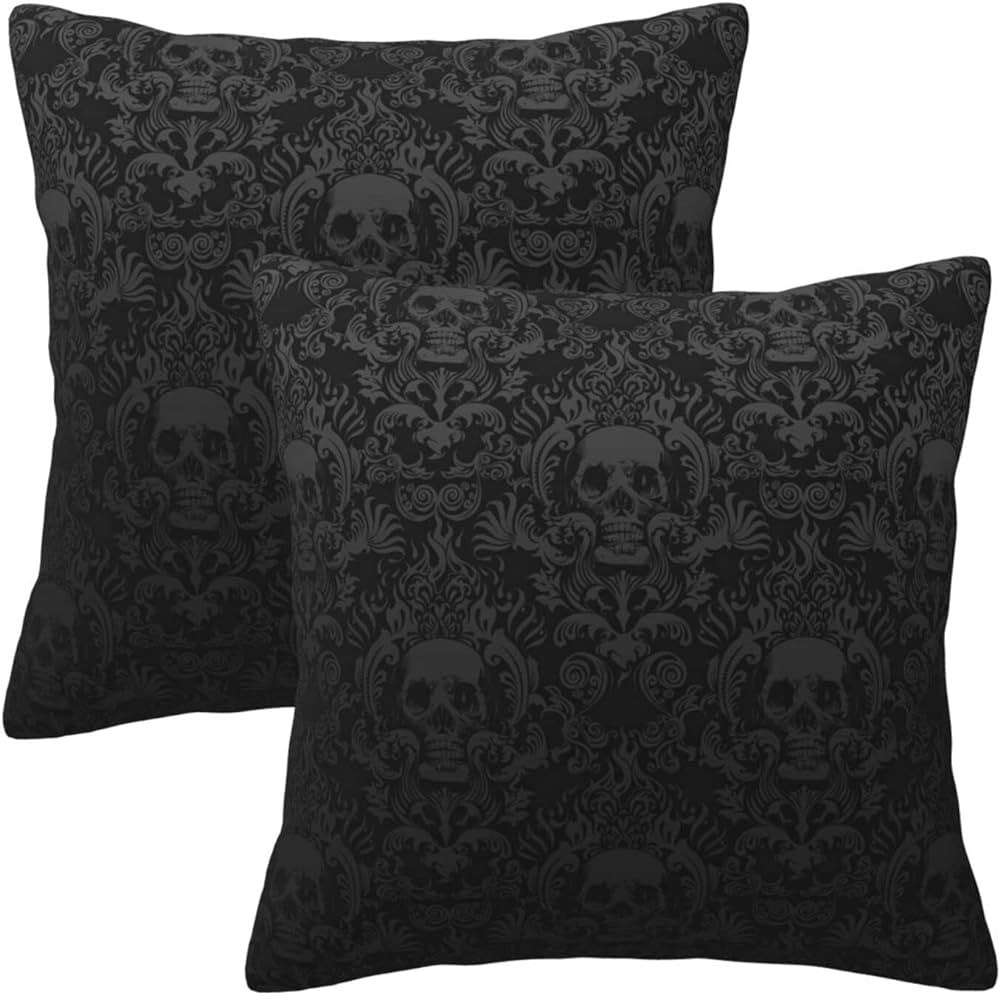 NHJMH Gothic Black Skull 2 Pack Throw Pillow Covers Square Sofa Cushion Cover Home Living Room Be... | Amazon (US)