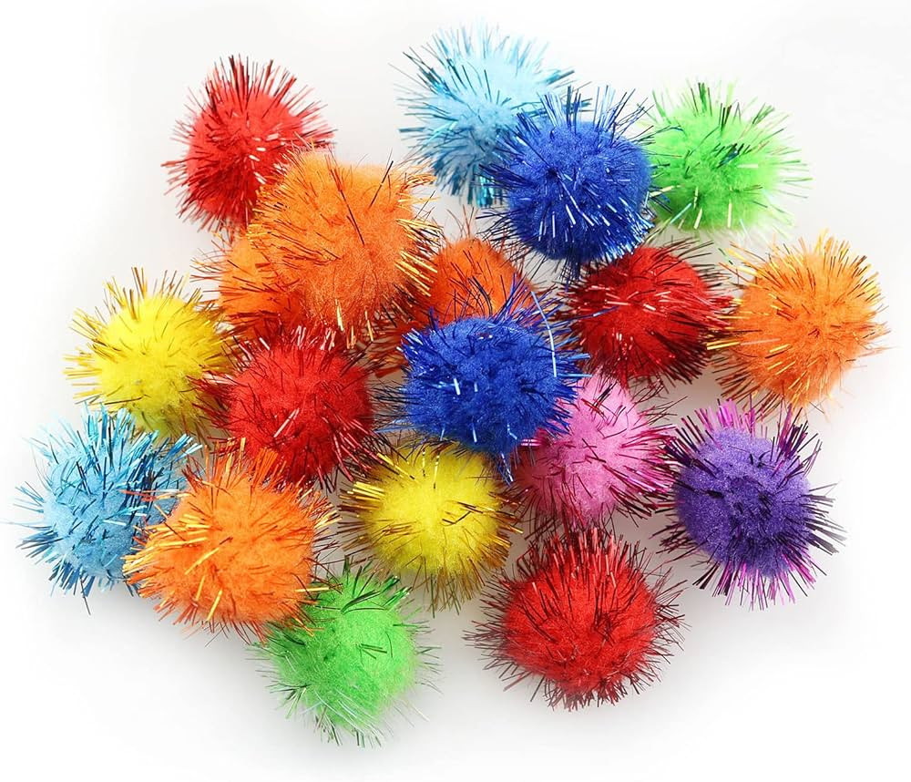 XGNG 70PCS 1" Multicolor Cat Balls Toys Assorted Pompoms Fuzzy Pom Poms Glitter Sparkle Balls Tin... | Amazon (US)