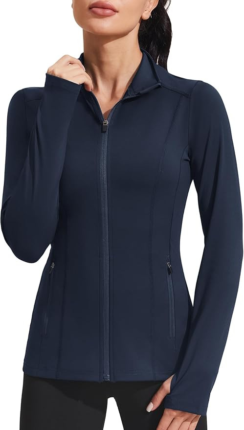 PINSPARK Women's Athletic Jackets Slim Fit Workout Jacket Full Zip Up Running Gym Yoga Sports Top... | Amazon (US)