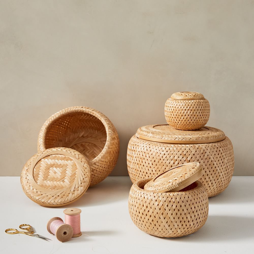 Bamboo Nesting Lidded Baskets Set of 4 - Natural | West Elm (US)
