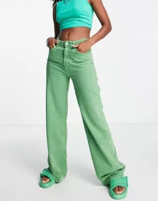 Pull&Bear high waisted straight leg dad jeans in green | ASOS (Global)