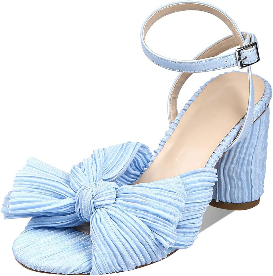 MICIFA Women's Bow Knot Heeled Sandals Open Toe High Block Ankle Strap Chunky Heels Bride Wedding... | Amazon (US)