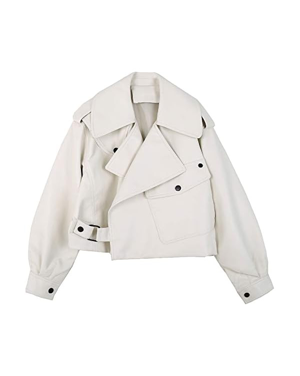 Women Black Faux Leather Jackets Casual Short Oversized Coat Asymmetrical Motor Biker Jacket | Amazon (US)