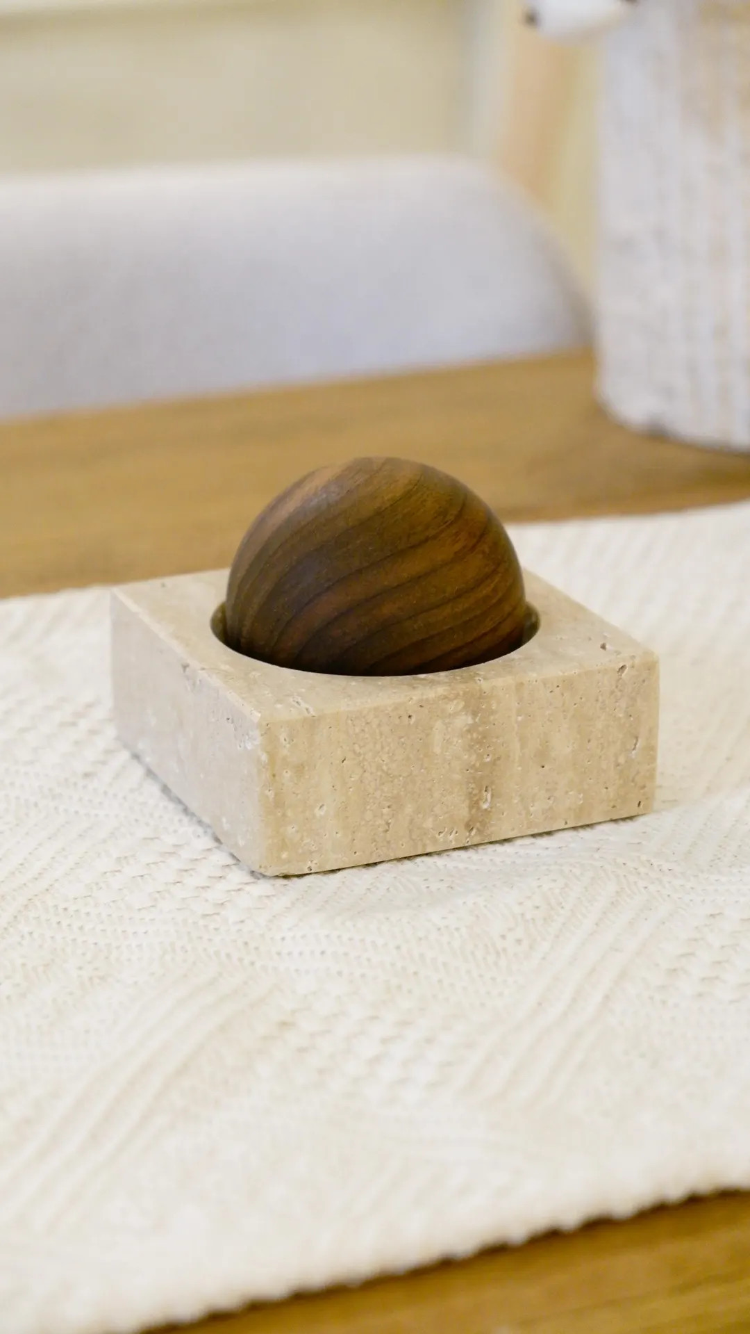 Natural Wooden Aroma Sphere Diffuser With Stone Base | Handmade Essential Oil Diffuser | Home Dec... | Etsy (US)