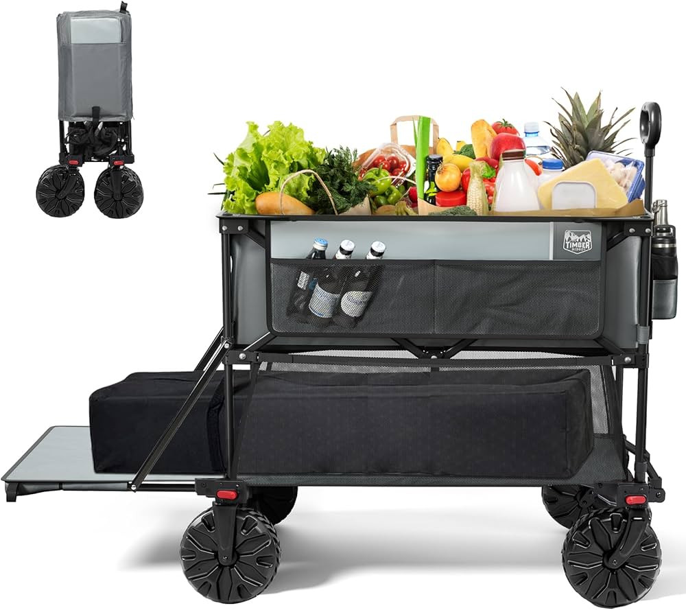TIMBER RIDGE 400L Large Capacity Folding Double Decker Wagon, 54" Extra Long Extender Wagon Cart,... | Amazon (US)