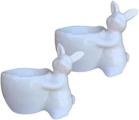 KiaoTime Easter Bunny Porcelain Egg Cup for Soft Hard Boiled Egg, Easter Bunny Tealight Candle Ho... | Amazon (US)
