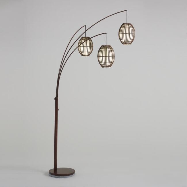Brown 3 Light Adjustable Tiki Arc Floor Lamp | World Market