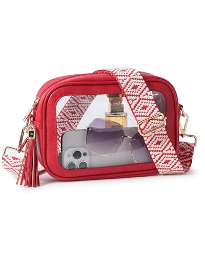 Bradinel Clear Bag for Stadium Events, Clear Crossbody Purse for Women, Small Stadium Approved Bag for Concerts Games (Red) | Amazon (US)