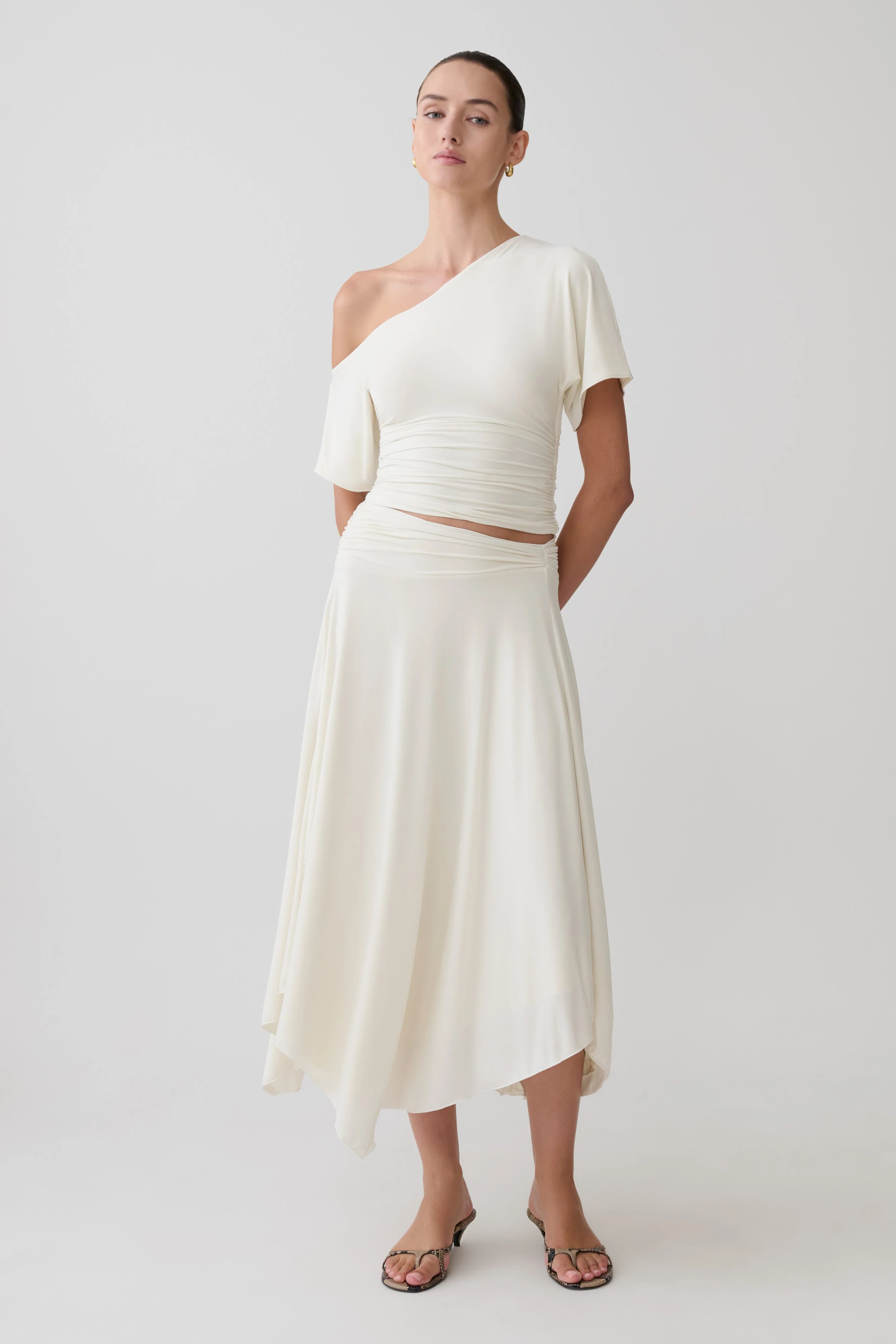 Luu Slinky Midi Skirt - Ivory | MESHKI US