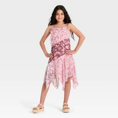 Zenzi Girls' Chiffon Floral Hanky Hem Dress - Blush S | Target