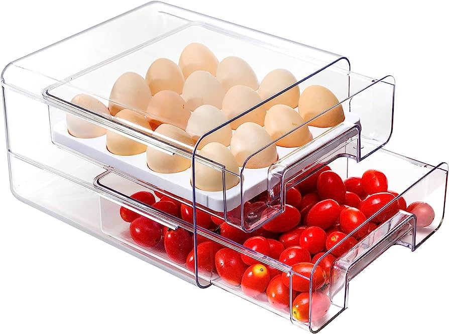YouLike 1pack Stackable Egg Drawers Pull Out Bins for Fridge 32 Grid,Clear Egg Storage Container ... | Amazon (US)