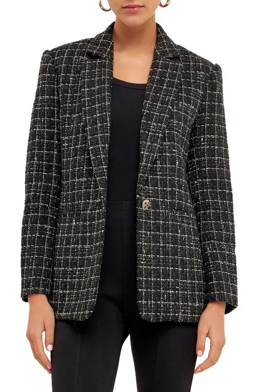 Endless Rose Tweed Blazer in Black at Nordstrom, Size Medium | Nordstrom