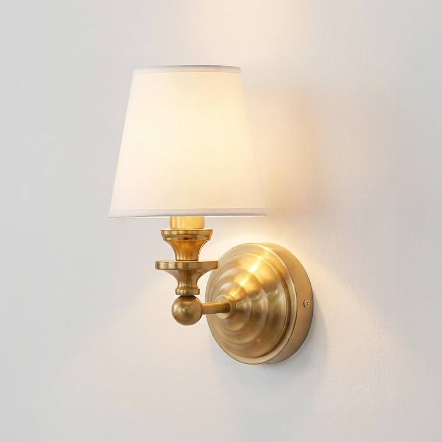 Antique Linen Shade Wall Sconce- Brass Finish Base and Conical Fabric Shade Wall Light Fixture fo... | Amazon (US)