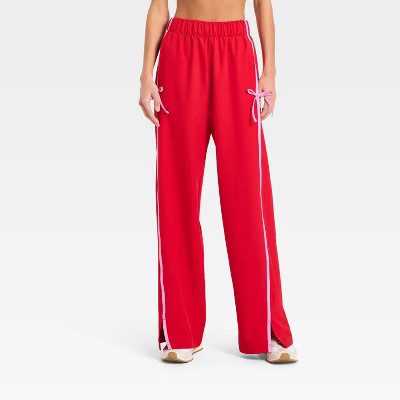 Women's Woven High-Rise Bow Track Pants - All In Motion™ Red XL | Target