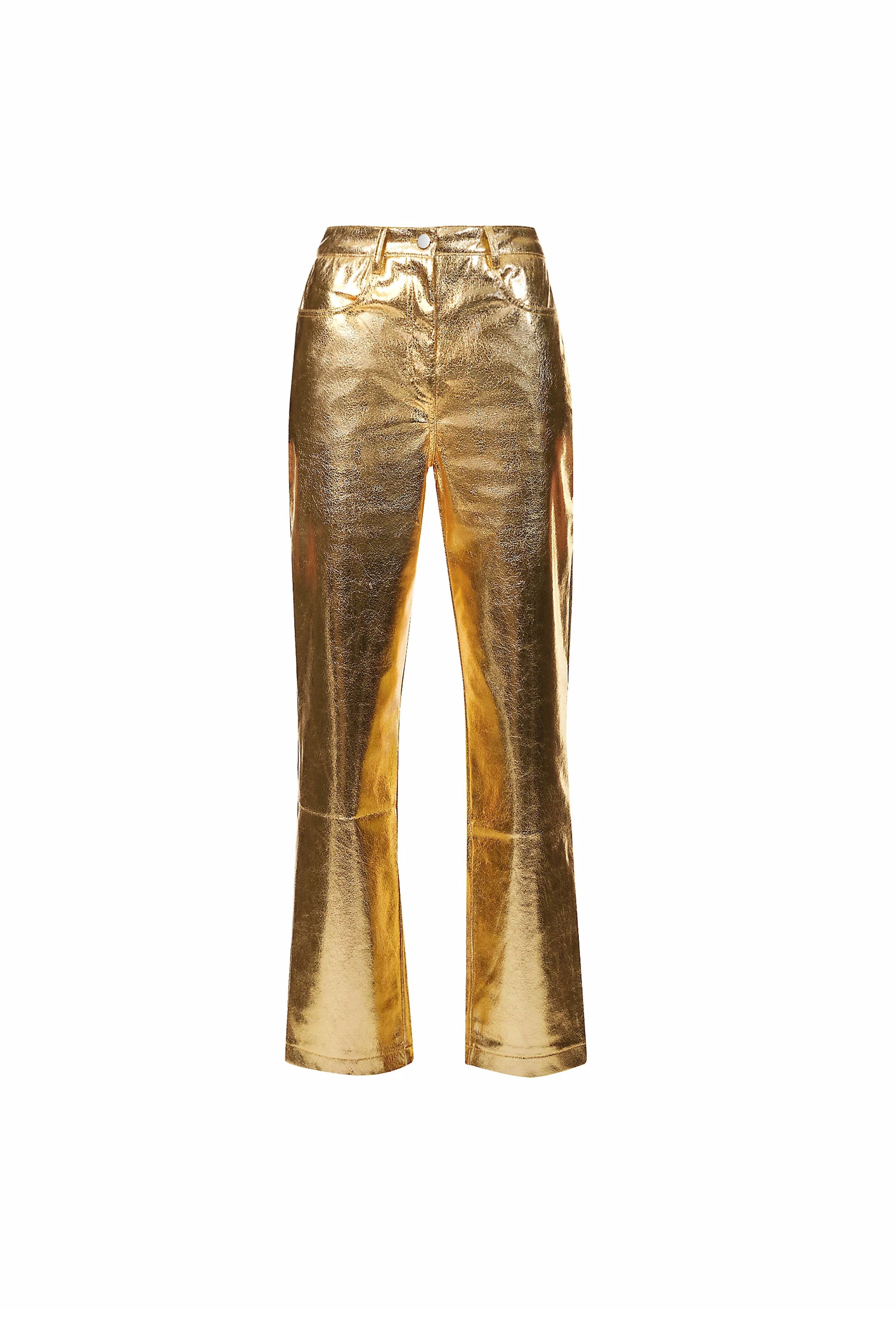 Lupe Gold Textured Metallic Trousers | Wolf & Badger (US)