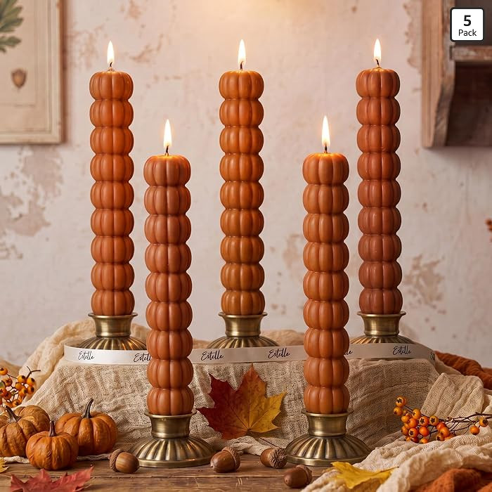 Conelist 5 Pcs Pumpkin Taper Candles Autumn Halloween Pumpkin Shaped Smokeless Tapered Candles Gi... | Amazon (US)