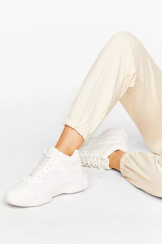 Mesh Panel Faux Leather Chunky Sneakers | Nasty Gal (US)