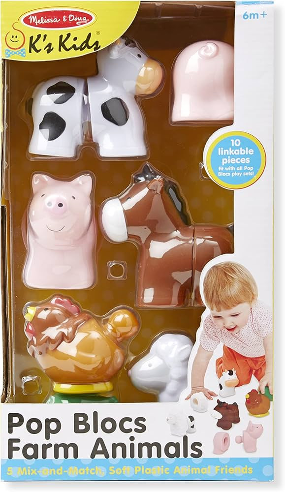 Melissa & Doug Pop Blocs Farm Animals Educational Baby Toy - 10 Linkable Pieces | Amazon (US)