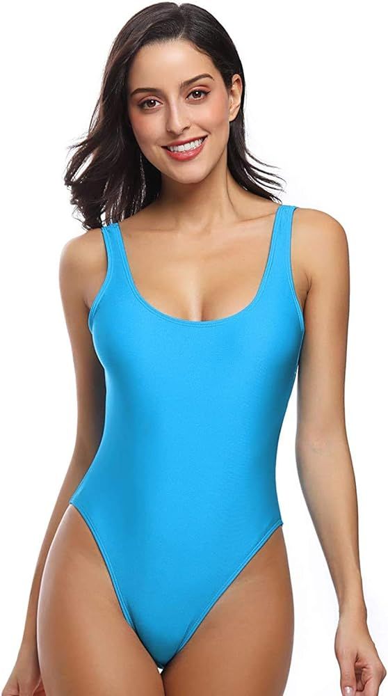 MIAIULIA Women's Retro 80s/90s Inspired High Cut Low Back Padding One Piece Swimwear Bathing Suit... | Amazon (US)