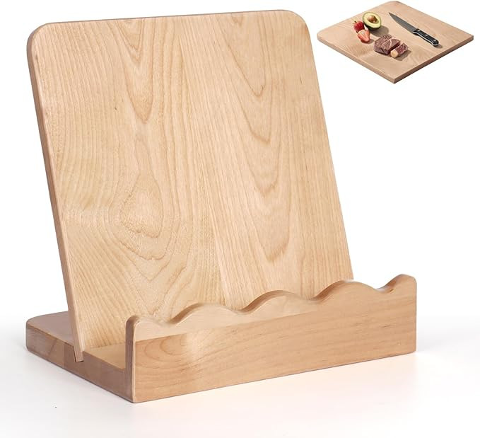 Scalloped Wooden Cookbook Stand with Removable Cutting Board – Adjustable Recipe Book Holder, C... | Amazon (US)