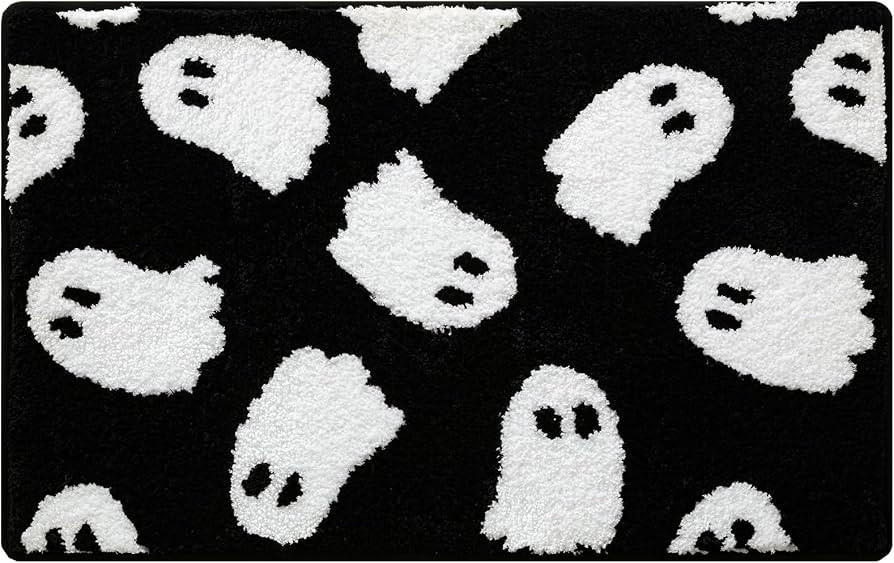 Moutina Ghost Bathroom Rug 16x24 Inch Black, Halloween Bathroom Decor Rug | Amazon (US)