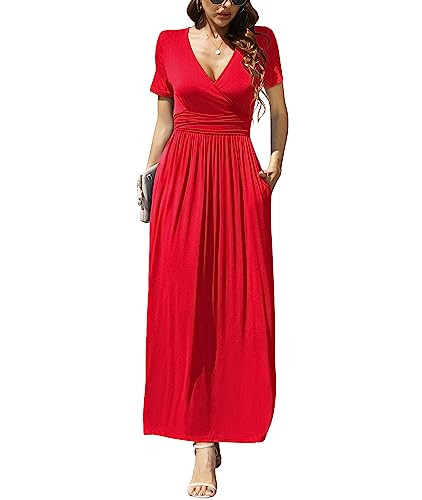 LILBETTER Women's Summer Short Sleeves Dress Wrap Waist Maxi Dresses with Pockets | Amazon (US)