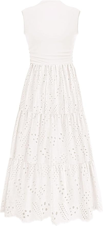 PRETTYGARDEN Summer Dresses for Women 2025 Casual Eyelet Tank Top Sundress Sleeveless Wedding Gue... | Amazon (US)