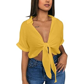 GOBLES Womens Summer Short Sleeve Shirts V Neck Tie Knot Batwing Blouses Tops | Amazon (US)