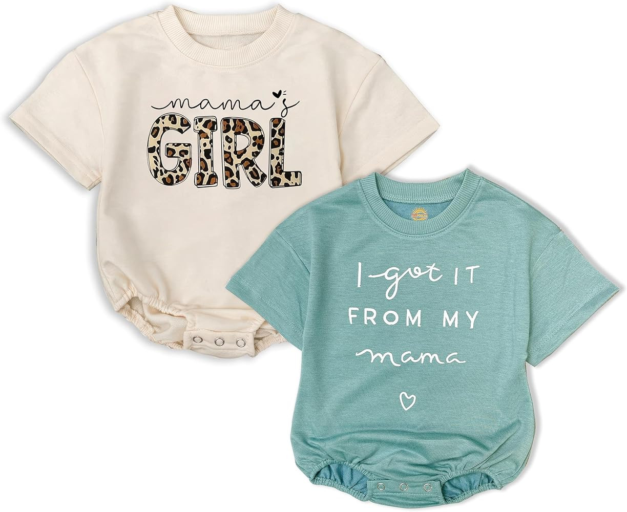 2Pcs Baby Girl Summer Rompers, Mama's Girl & I Got It From My Mama, Cute Soft Cotton Short Sleeve... | Amazon (US)