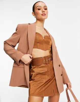 ASOS DESIGN structured bralette top with stitching detail and skirt set | ASOS | ASOS (Global)