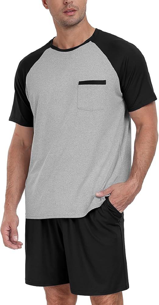 PrinStory Mens Pajama Set Summer Pjs Sleepwear Nightwear Lightweight Quick Dry Soft Short Sleeve ... | Amazon (US)