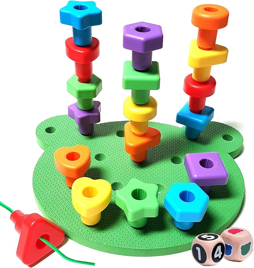 Peg Board Stacking Toddler Toys - Lacing Fine Motor Skills Montessori Toys for 3 4 5 Year Old Gir... | Amazon (US)