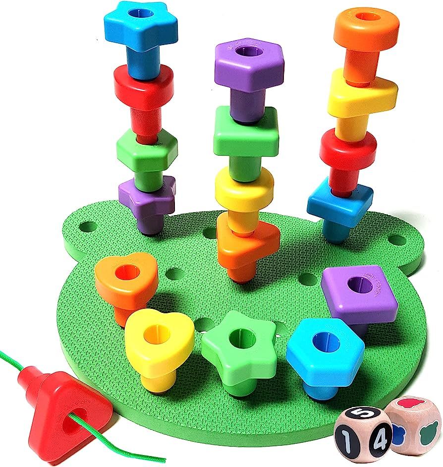 Peg Board Stacking Toddler Toys - Lacing Fine Motor Skills Montessori Toys for 3 4 5 Year Old Gir... | Amazon (US)