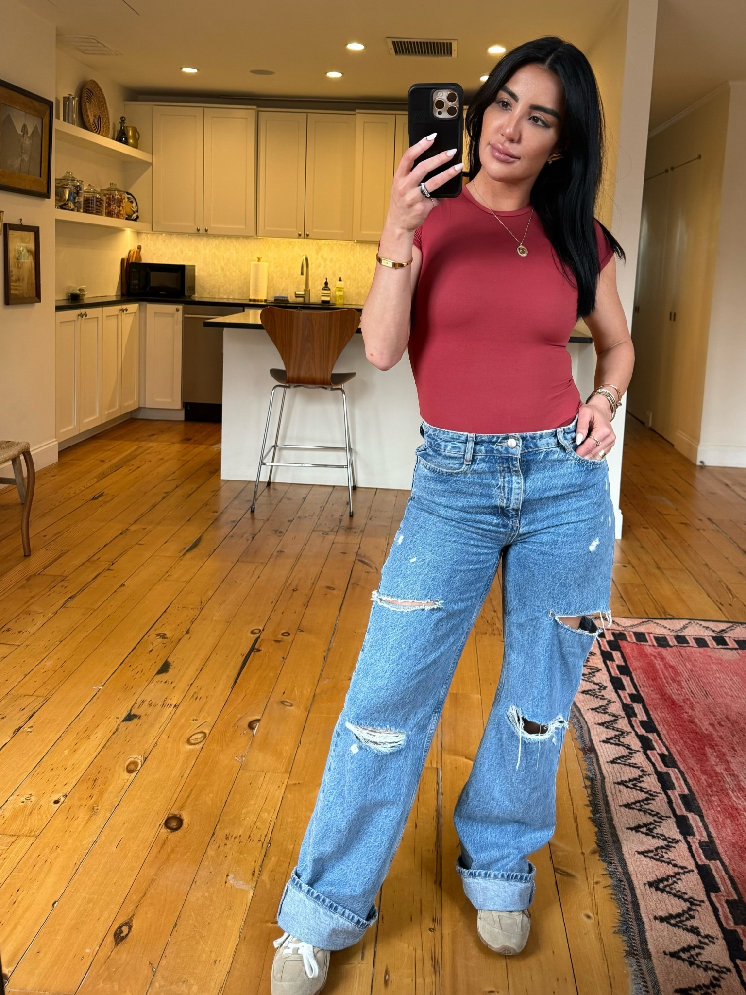 This was my 1st day of my Image Consulting & Styling course. I love these ripped jeans. Although they are relaxed fit, they tears in them make them a bit sexy because of skin exposure. If one part of your outfit is relaxed fit or looser, I like to pair it with something tight on top to show of my shape. I paired them with these dope sneakers bc again…comfort! lol 

#LTKStyleTip #LTKU #LTKShoeCrush