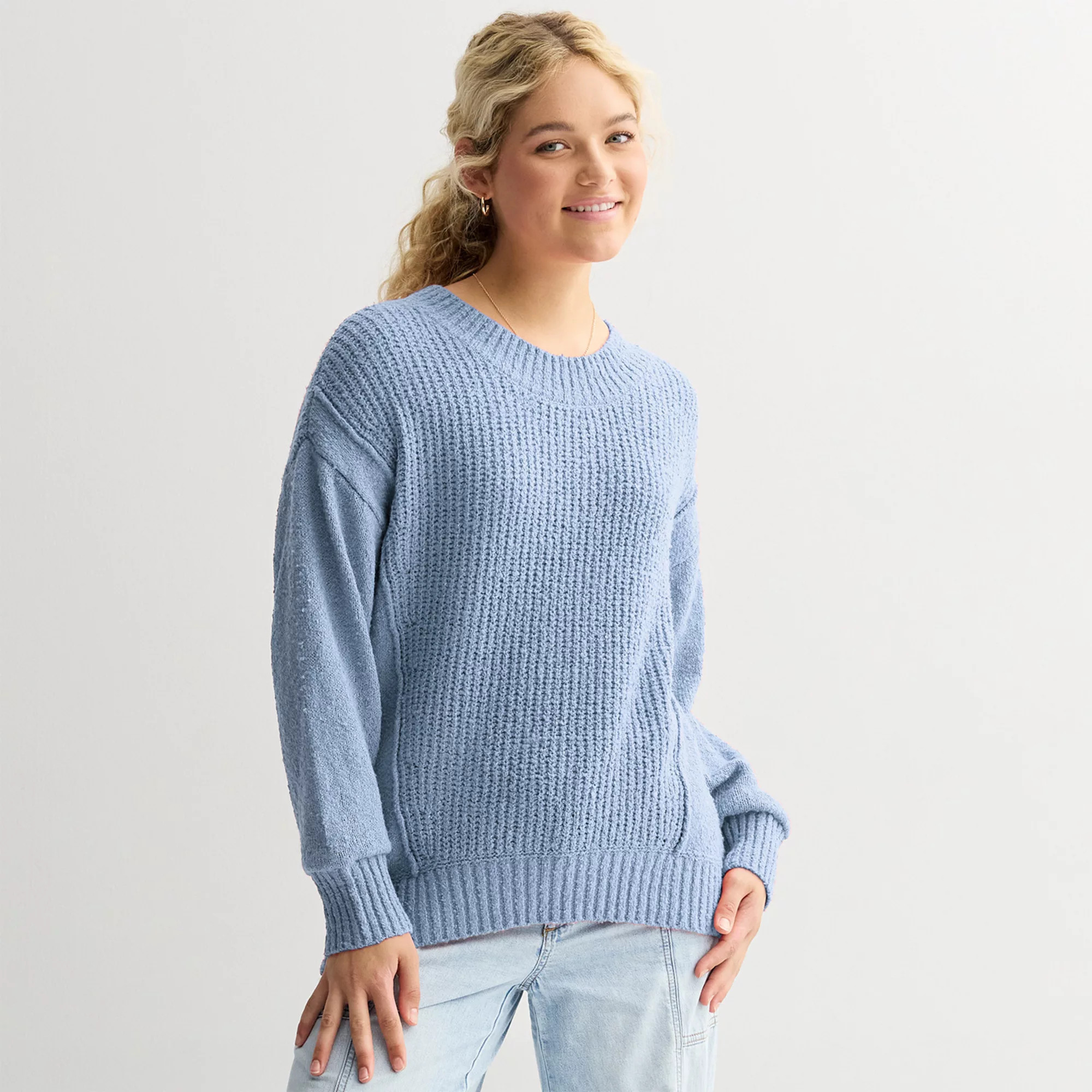 Juniors' SO® Boucle Crewneck Sweater | Kohl's