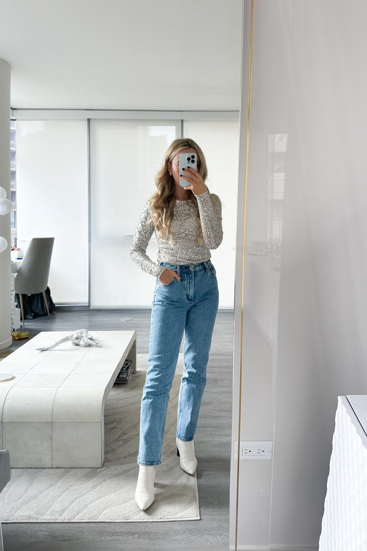 New Year’s Eve Outfit Idea: an effortless NYE look- whether you are going out or keeping it low-key this outfit is perfect to ring in the new year : Recreate the look with this recipe: a sequin top, classic jeans and booties or sneakers. Easy and chic and made from staple pieces you probably already have! 
• Incase you do not have similar items I also linked a bunch of products to recreate this look!

#LTKgrwm #LTKootd #LTKHoliday