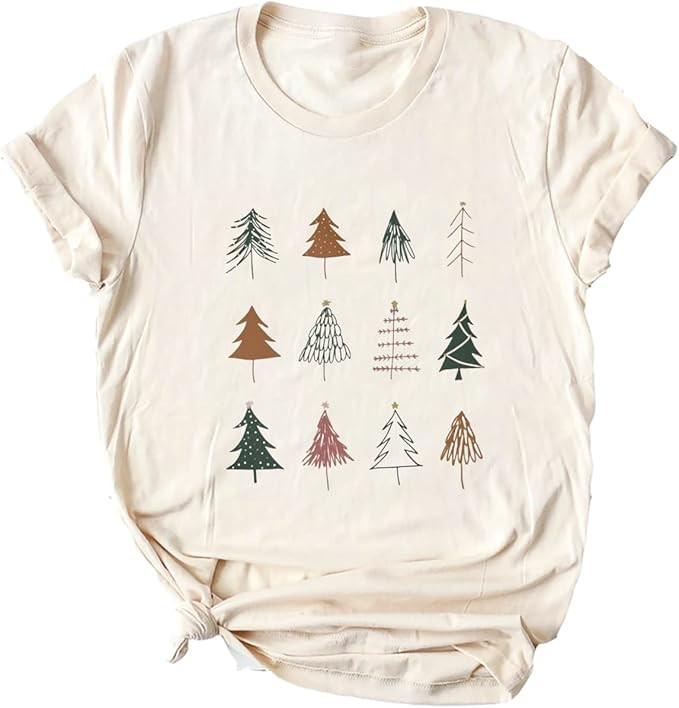 Ykomow Christmas Trees Shirt Womens Holiday Pine Tree Xmas Graphic Tees Christmas Family Shirt | Amazon (US)