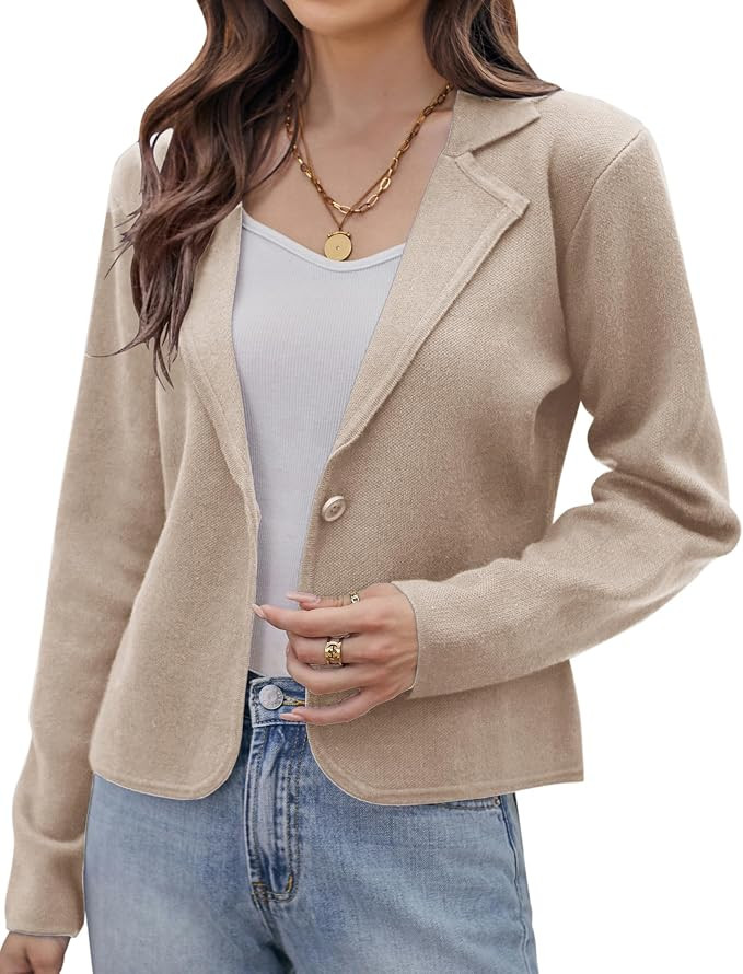 GRACE KARIN Women Sweater Blazer Casual Work Croppped Cardigan Lightweight Button Front Short Kni... | Amazon (US)