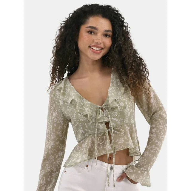 No Boundaries Ruffle Woven Top, Women's | Walmart (US)