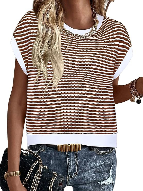 MixShe Womens Knit Tops 2025 Summer Short Sleeve Crewneck Lightweight Casual Pullover Shirts | Amazon (US)