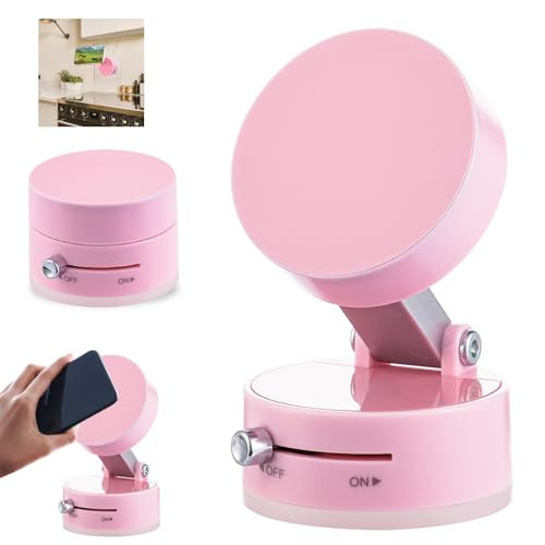 Vacuum Magnetic Phone Holder Updated Suction Cup Phone Mount Foldable and Portable Easy to Operate and Durable Multi-scenario Application 360° Adjustable for Gym/Kitchen/Bathroom/Car/Desktop(Pink) | Amazon (US)