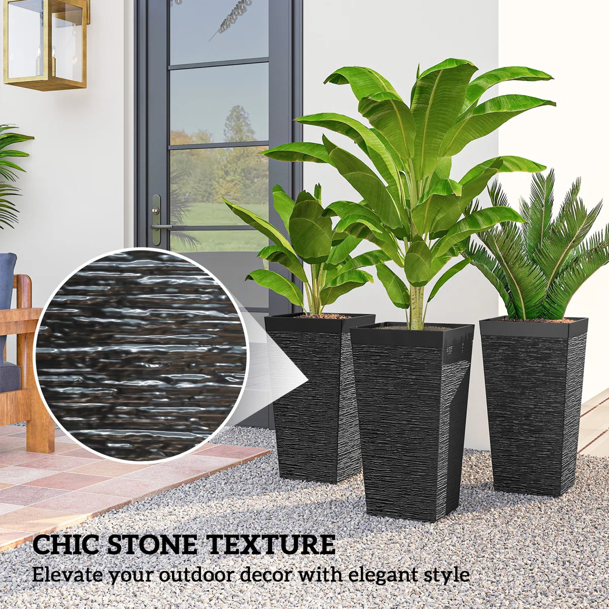 22.8" Tall Planters Set of 3, Outdoor Taper Planters, Black | Wayfair North America