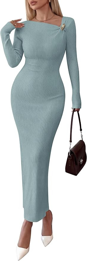 PRETTYGARDEN Womens Fall Long Sleeve Ribbed Sweater Dress | Amazon (US)