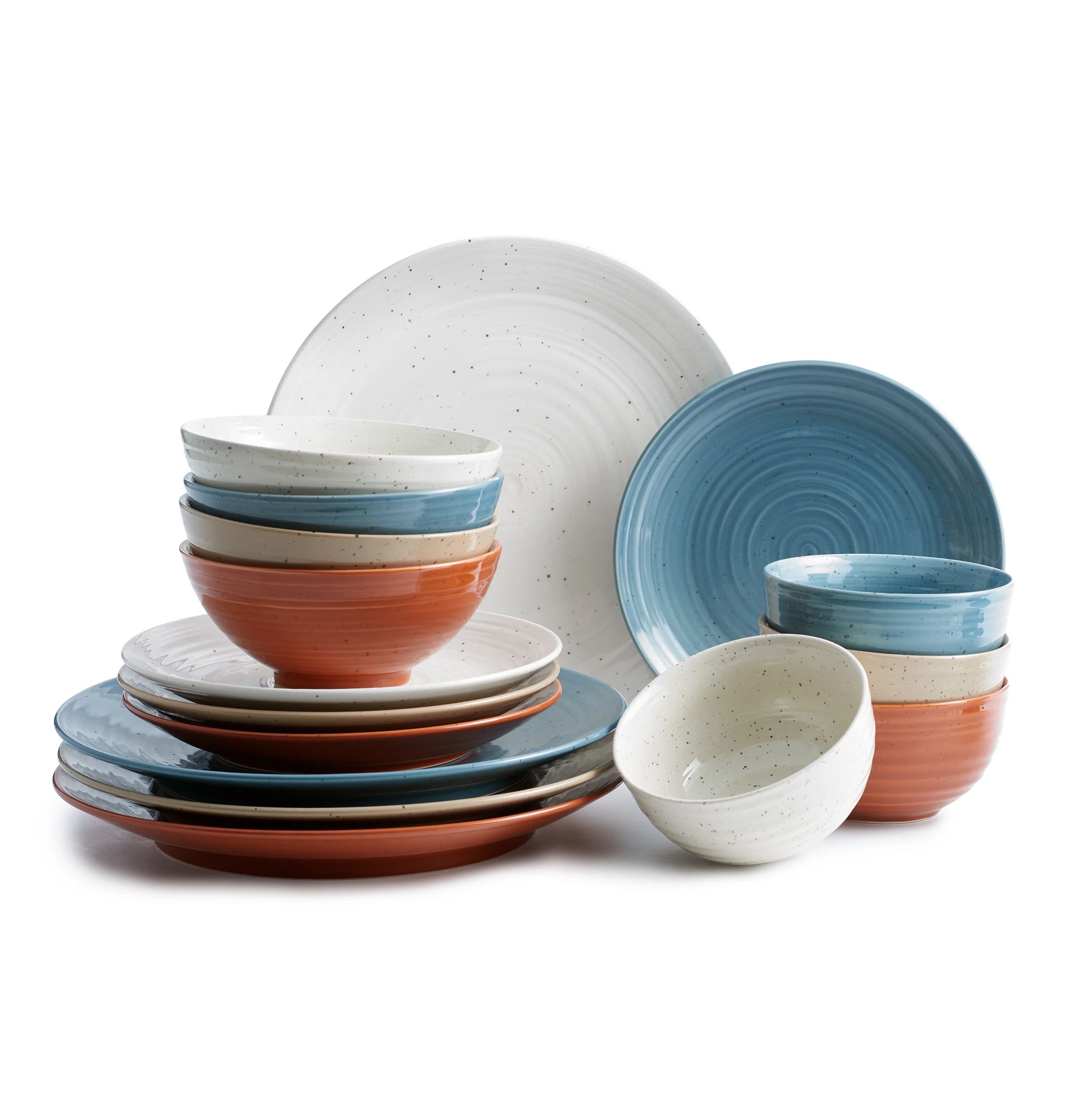 Sango Siterra Painter's Palette Stoneware Dinnerware Set, 16-piece, Cream/Blue/Orange/Beige | Walmart (US)