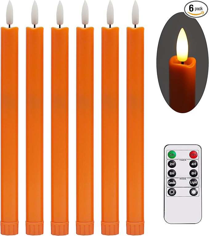 Flameless Orange Taper Candles with Remote - 10 Inch LED Candlesticks Flickering, Realistic 3D Fl... | Amazon (US)
