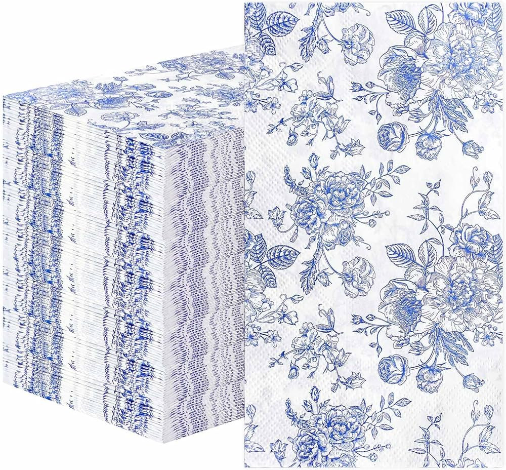 SietDESEO 50 Pieces 3-ply Blue Floral Napkins Disposable 13 x 15.7 Inches Guest Bathroom Napkins ... | Amazon (US)