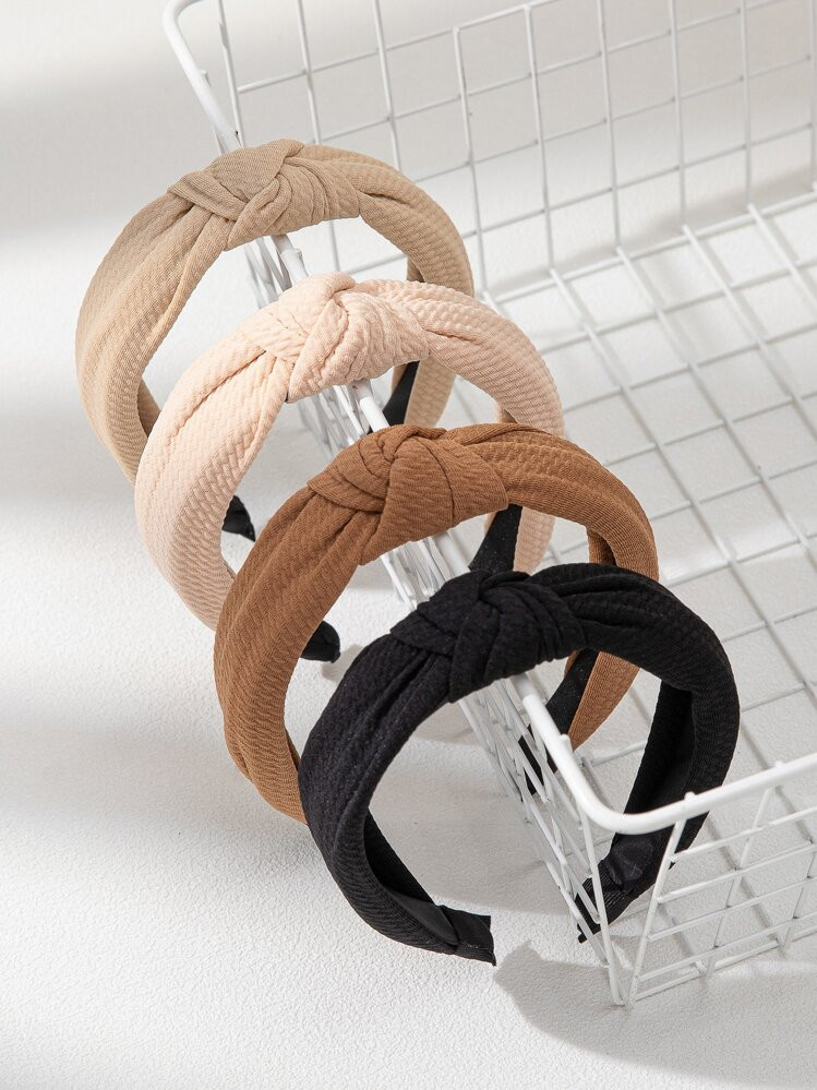 4pcs/set Solid Color Cloth Wide Side Knotted Women's Fashionable All-match Headband | SHEIN