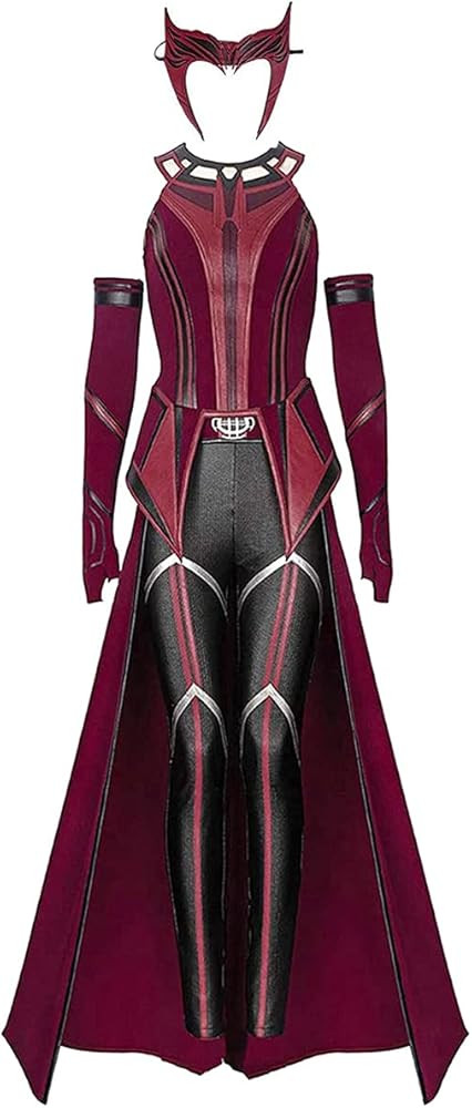 Female Wanda Maximoff Cosplay Costume Scarlet Witch Headwear Cloak and Pants Full Set Outfit | Amazon (US)