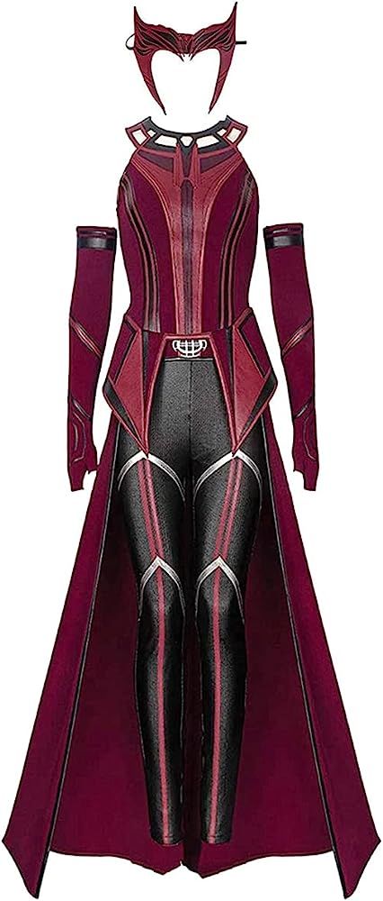 Female Wanda Maximoff Cosplay Costume Scarlet Witch Headwear Cloak and Pants Full Set Outfit | Amazon (US)