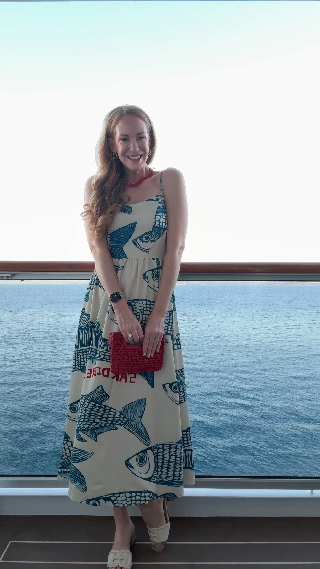 When in Sardinia you wear a sardine dress! 😉 
With a red coral necklace, cute red purse, and classic low heels! 

#LTKSeasonal #LTKFindsUnder100 #LTKTravel